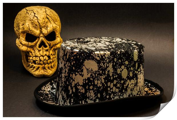 Top Hat And Skull Print by Steve Purnell