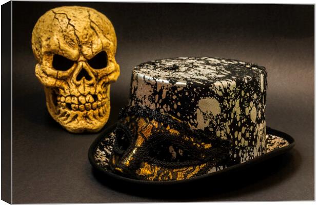 Top Hat Skull And Mask 1 Canvas Print by Steve Purnell