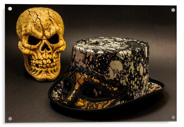 Top Hat Skull And Mask 1 Acrylic by Steve Purnell