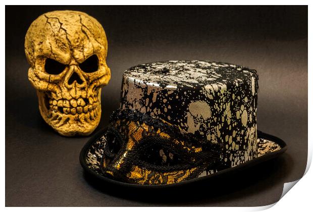 Top Hat Skull And Mask 1 Print by Steve Purnell