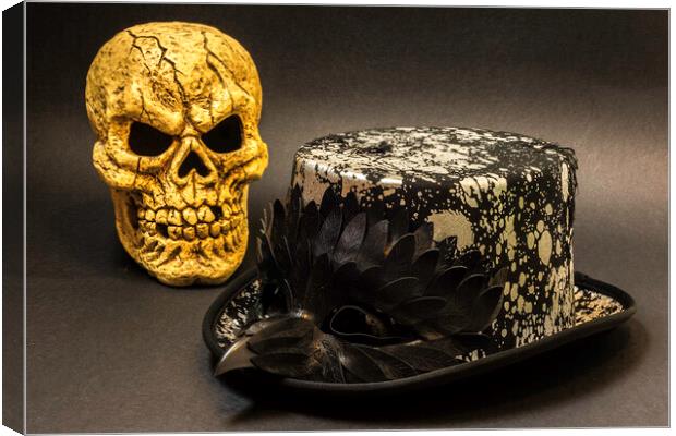 Top Hat Skull And Mask 2 Canvas Print by Steve Purnell
