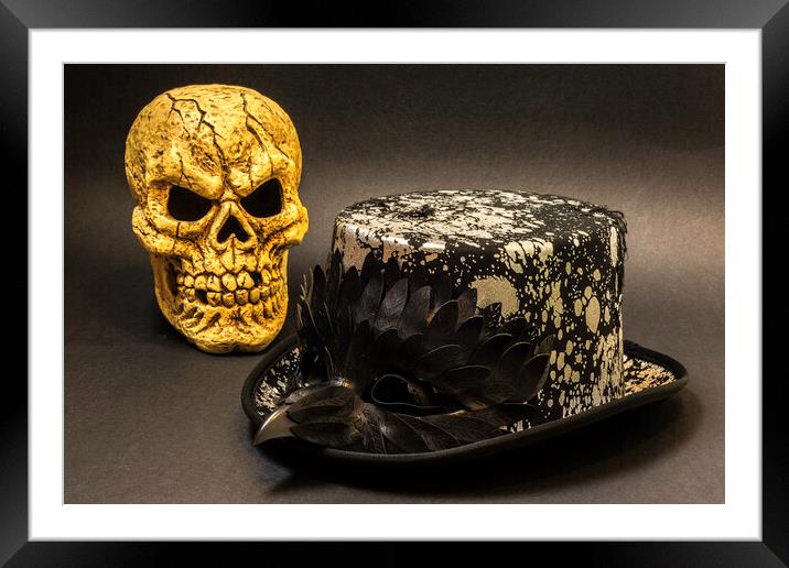 Top Hat Skull And Mask 2 Framed Mounted Print by Steve Purnell