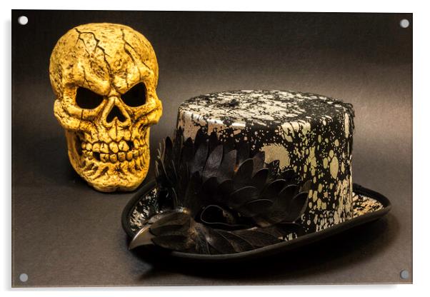 Top Hat Skull And Mask 2 Acrylic by Steve Purnell