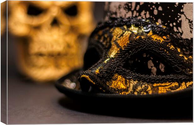 Top Hat Skull And Mask 4 Canvas Print by Steve Purnell