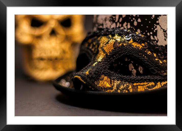 Top Hat Skull And Mask 4 Framed Mounted Print by Steve Purnell