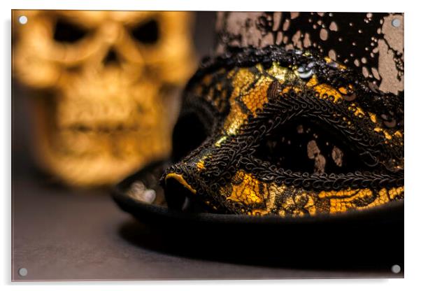 Top Hat Skull And Mask 4 Acrylic by Steve Purnell