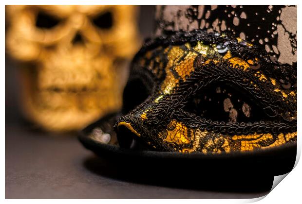 Top Hat Skull And Mask 4 Print by Steve Purnell