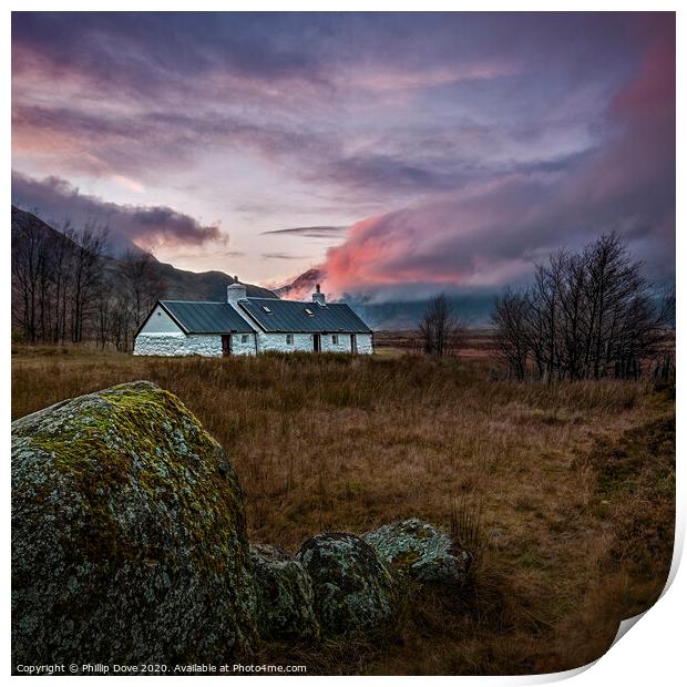 Blackrock Cottage under Fiery Sky Print by Phillip Dove LRPS