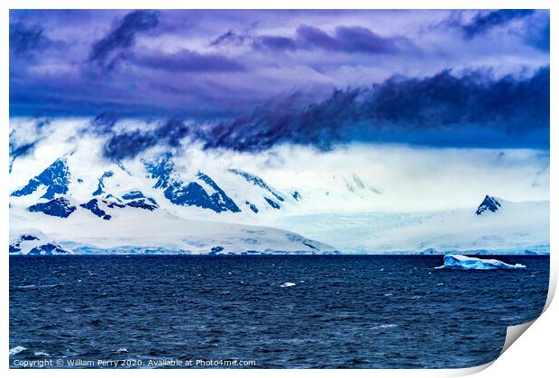 Floating Blue Iceberg Snow Glaciers Charlotte Harbor Antarctica Print by William Perry