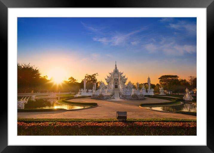 Wat Rong Khun in Chiang Rai at sunset Framed Mounted Print by Anahita Daklani-Zhelev