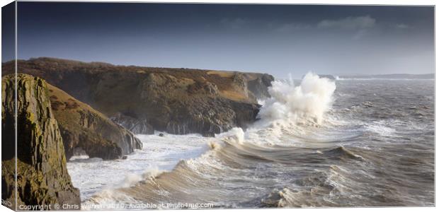 Waves crashing on the coastline in Pembrokeshire Canvas Print by Chris Warren