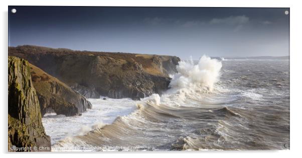 Waves crashing on the coastline in Pembrokeshire Acrylic by Chris Warren