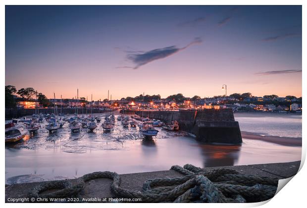 Saundersfoot Harbour at twilight Print by Chris Warren