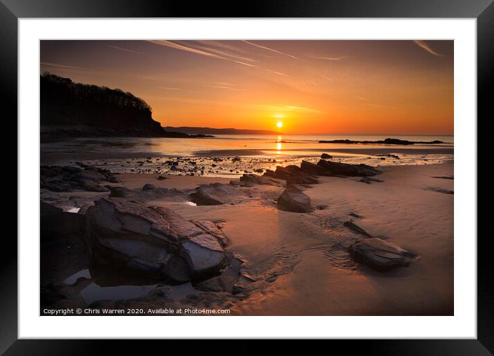 Sunrise reflection on the beach Saundersfoot Pembr Framed Mounted Print by Chris Warren