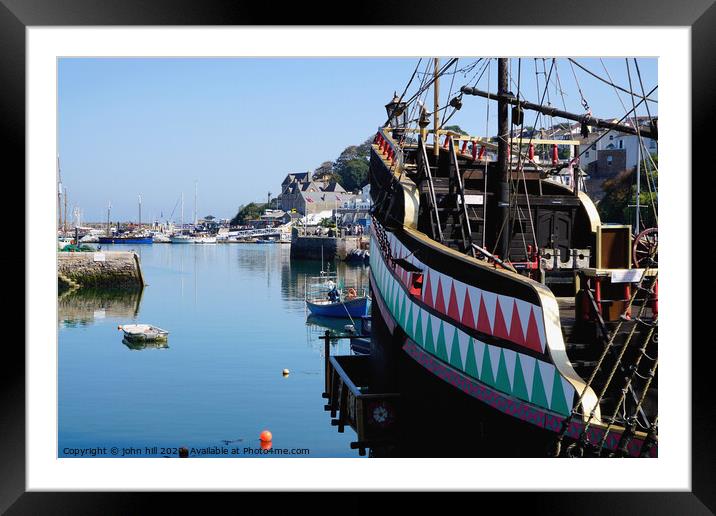 Golden Hind in Brixham harbour. Framed Mounted Print by john hill
