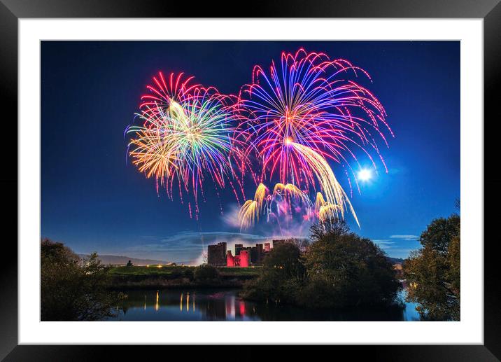 Firework Display at Caerphilly Castle Framed Mounted Print by Karl McCarthy