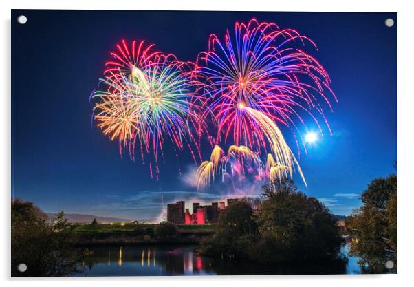 Firework Display at Caerphilly Castle Acrylic by Karl McCarthy