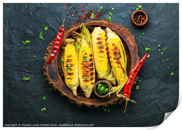 Grilled corn cobs Print by Mykola Lunov Mykola