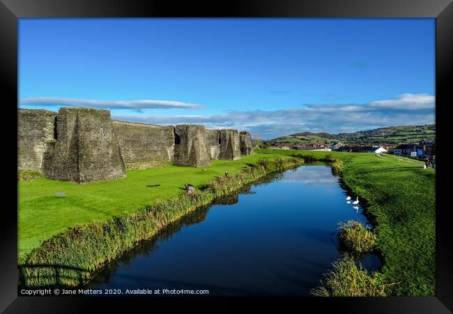 Caerphilly Moat Framed Print by Jane Metters