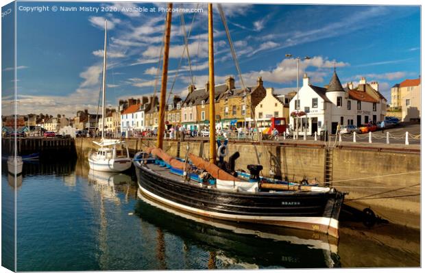 Anstruther Harbour and The Reaper an old herring drifter Canvas Print by Navin Mistry