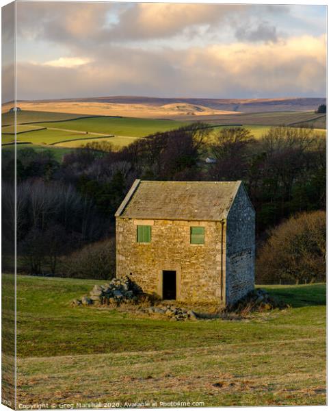 Yorkshire Barn Evening Sunset in The Pennines Canvas Print by Greg Marshall