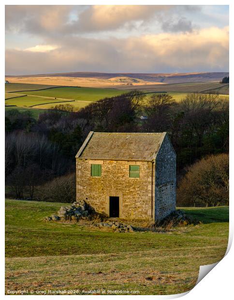 Yorkshire Barn Evening Sunset in The Pennines Print by Greg Marshall