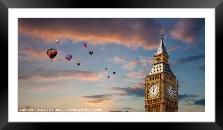 Big Ben and Hot Air Balloons Framed Mounted Print by David Tyrer