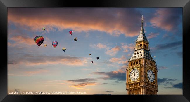 Big Ben and Hot Air Balloons Framed Print by David Tyrer