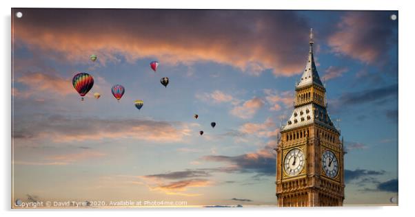 Big Ben and Hot Air Balloons Acrylic by David Tyrer
