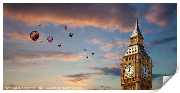 Big Ben and Hot Air Balloons Print by David Tyrer