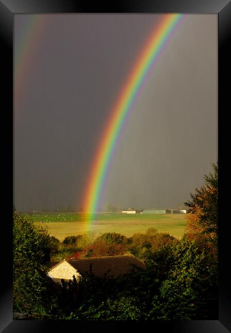 Rainbow over the farm Framed Print by Jeremy Hayden