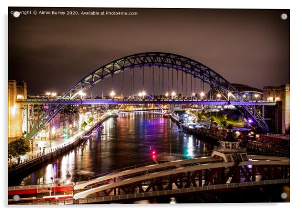 Newcastle Bridges by Night Acrylic by Aimie Burley