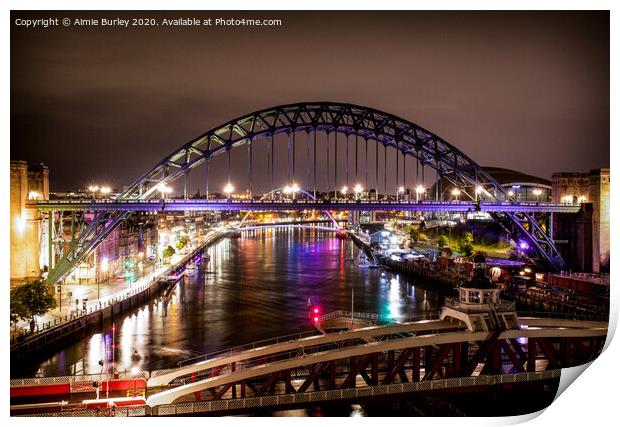 Newcastle Bridges by Night Print by Aimie Burley