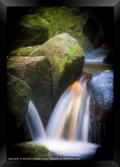 Silky waters of Padley Gorge, Derbyshire Framed Print by Richard Ashbee