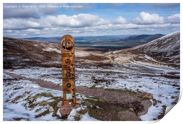 Aviemore Cairngorms wooden sign post Print by Kevin White