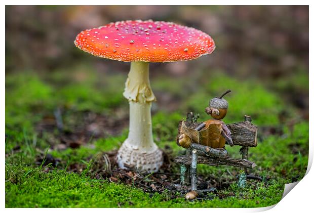 Little Acorn Man under Mushroom Print by Arterra 
