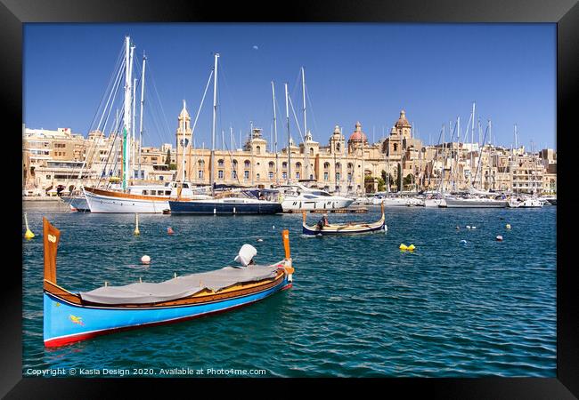 Malta: Traditional Fishing Boat in Vittoriosa Framed Print by Kasia Design