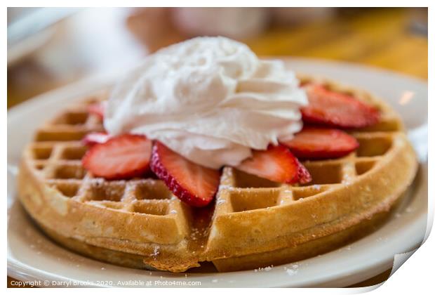 Waffle Topped with Strawberries and Whipped Cream Print by Darryl Brooks