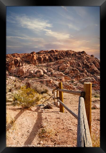 Wood Rail Fence Into Desert Mountains Framed Print by Darryl Brooks