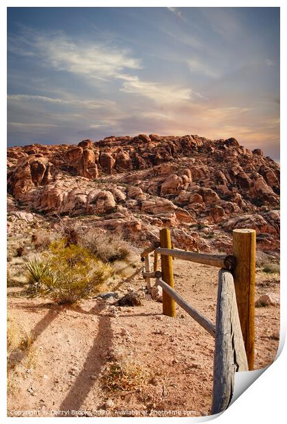 Wood Rail Fence Into Desert Mountains Print by Darryl Brooks