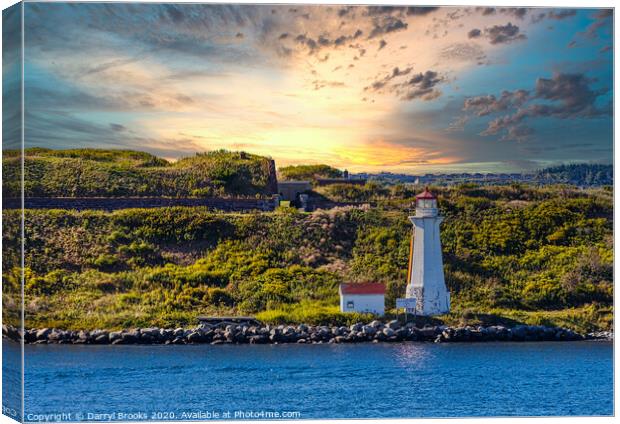 White Lighthouse on Green Coast at Sunrise Canvas Print by Darryl Brooks