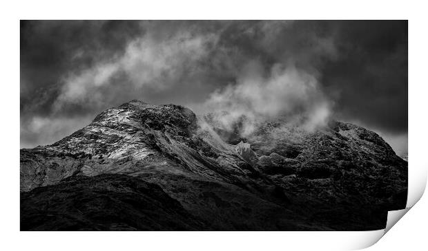 Langdales, Lake District covered in snow and cloud Print by Graham Binns