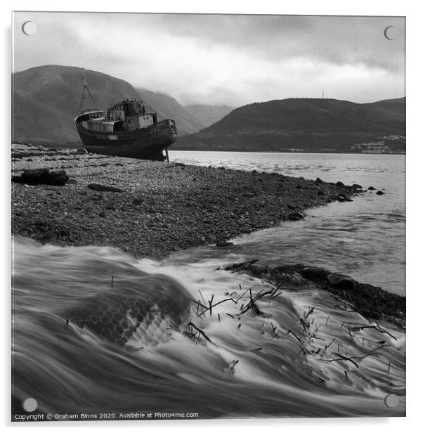 Rested Trawler – Corpach, Ben Nevis, Scotland Acrylic by Graham Binns