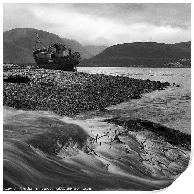 Rested Trawler – Corpach, Ben Nevis, Scotland Print by Graham Binns