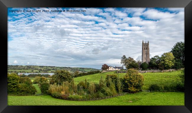 A view of the church and the lake at Blagdon Somerset Framed Print by Sue Knight