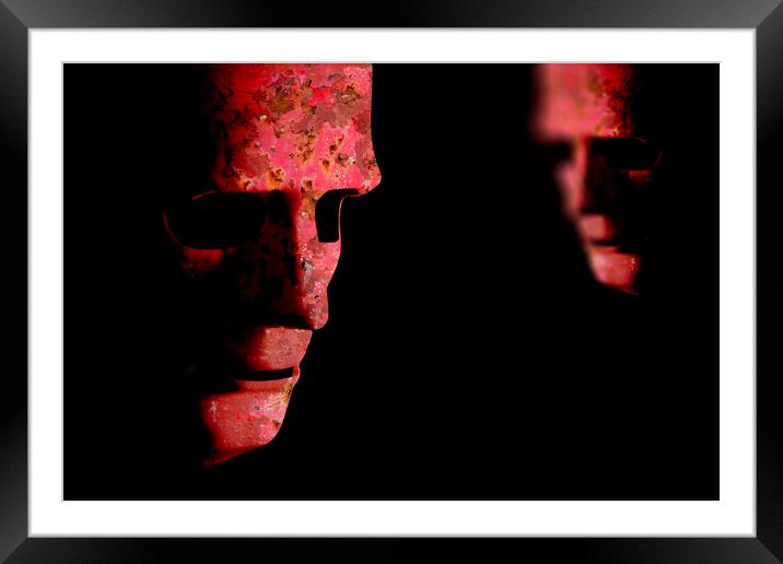 Two red rusting old decaying robot faces Framed Mounted Print by Simon Bratt LRPS