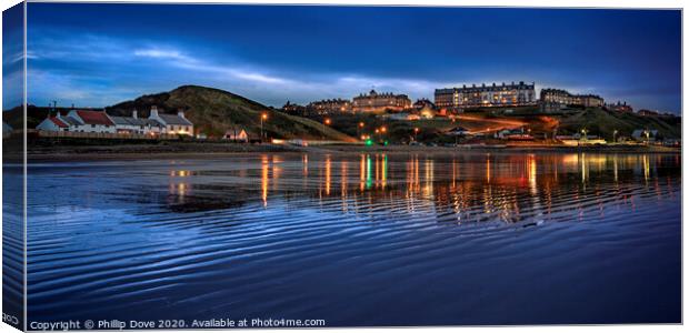 Saltburn from the beach at twilight Canvas Print by Phillip Dove LRPS