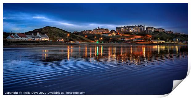 Saltburn from the beach at twilight Print by Phillip Dove LRPS