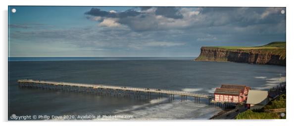 Saltburn Pier and Huntcliff a panoramic image. Acrylic by Phillip Dove LRPS