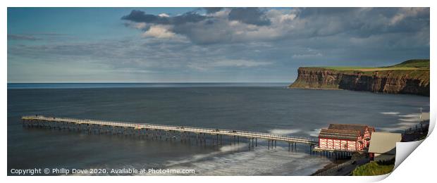Saltburn Pier and Huntcliff a panoramic image. Print by Phillip Dove LRPS